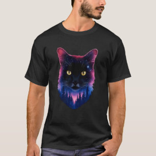 Black Cat Galaxy Space Forest Animal Lover Mom Dad T-Shirt