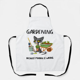 BLACK CAT GARDENING BECAUSE MURDER IS WRONG APRON