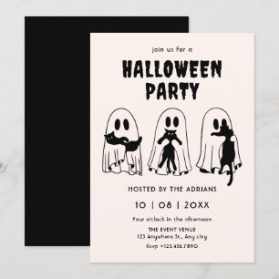 black Cat ghost halloween  Invitation