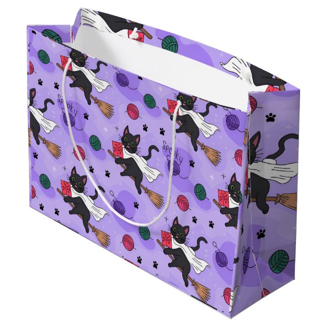 Black Cat Ghost Pattern – Cute Cats in Costumes  Large Gift Bag (Back Angled)