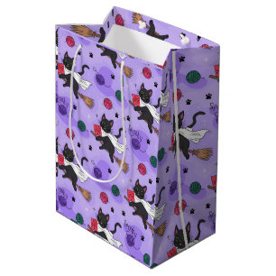 Black Cat Ghost Pattern – Cute Cats in Costumes  Medium Gift Bag