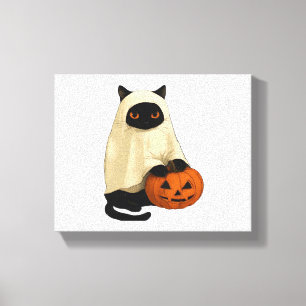 Black Cat Ghost with Pumpkin Essential T-Shirt Canvas Print