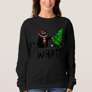 Black Cat Gift Pushing Christmas Tree Over Cat Wha Sweatshirt