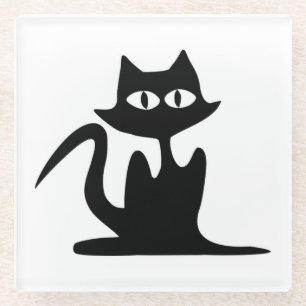 BLACK CAT GLASS COASTER