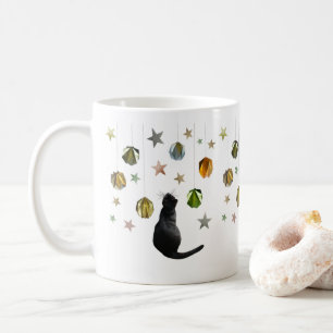 Black Cat Gold Balls and Stars Mug