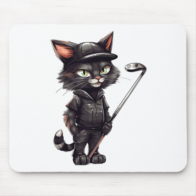 Black Cat Golf  Mouse Pad (Front)