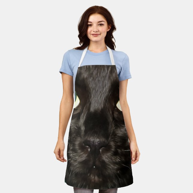 Black Cat Gorgeous Artistic Pet Portrait Apron (Worn)