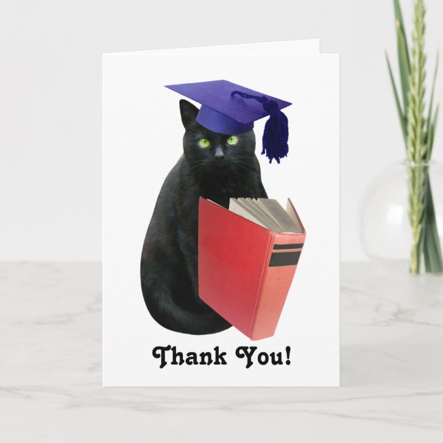 Black Cat Graduation Thank You Card (Front)