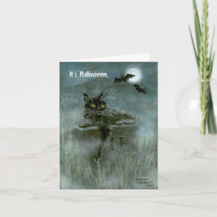 Black Cat Graveyard Bats Moon, It's Halloween... Card