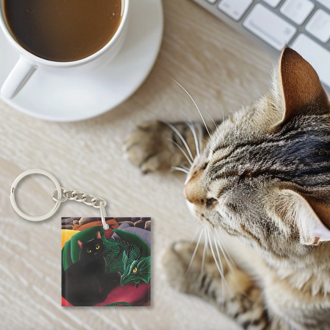 Black Cat Green Dragon Keychain (Creator Uploaded)