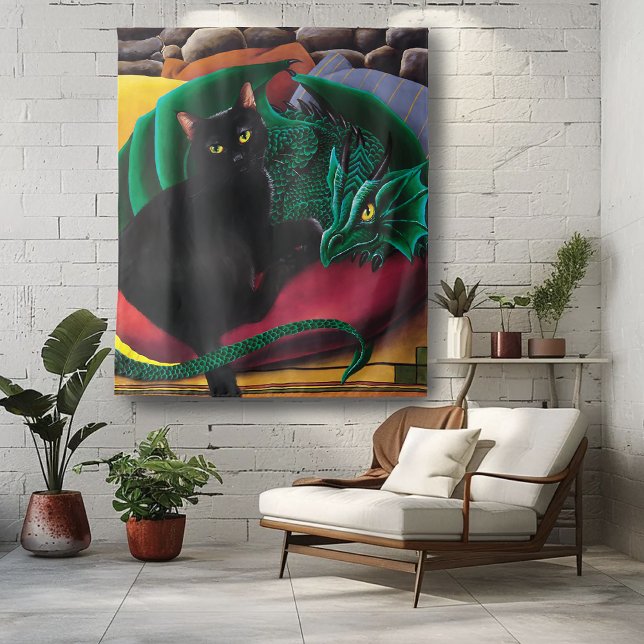 Black Cat Green Dragon Tapestry (Creator Uploaded)