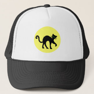 Black Cat Green Eyes Full Yellow Moon Trucker Hat