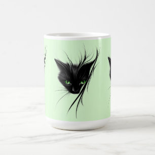 Black Cat Green Eyes Modern Design Cat Lover Coffee Mug