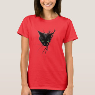 Black Cat Green Eyes Modern Design Cat Lover T-Shirt