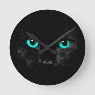 Black Cat Green Eyes Round Clock