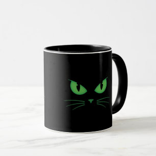 Black Cat Green Eyes Spooky Mug