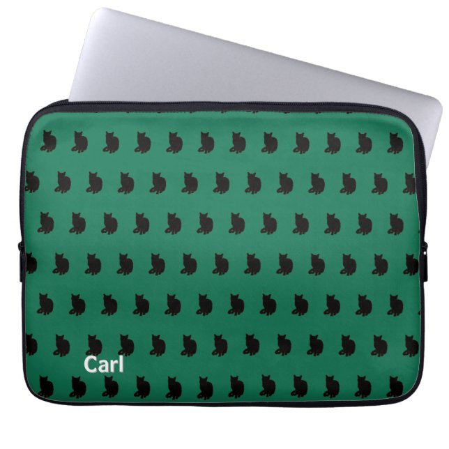 Black Cat (Green) Laptop Sleeve (Front)