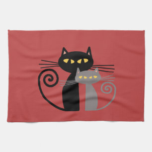 Black Cat, Grey Cat Kitchen Towel