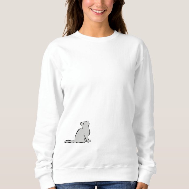 Black cat, grey fill sweatshirt (Front)