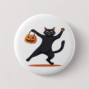 Black cat grooving at the Halloween bash, swinging 2 Inch Round Button