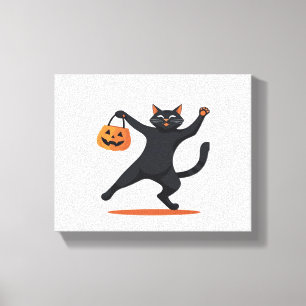 Black cat grooving at the Halloween bash, swinging Canvas Print