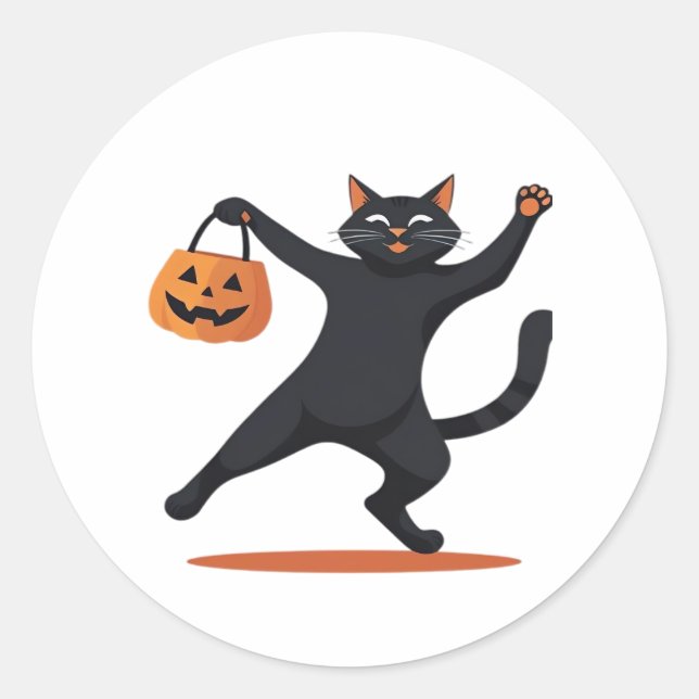 Black cat grooving at the Halloween bash, swinging Classic Round Sticker (Front)