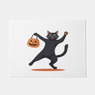 Black cat grooving at the Halloween bash, swinging Doormat