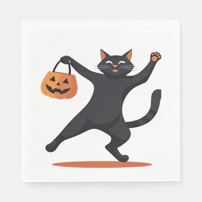 Black cat grooving at the Halloween bash, swinging Napkin (Front)