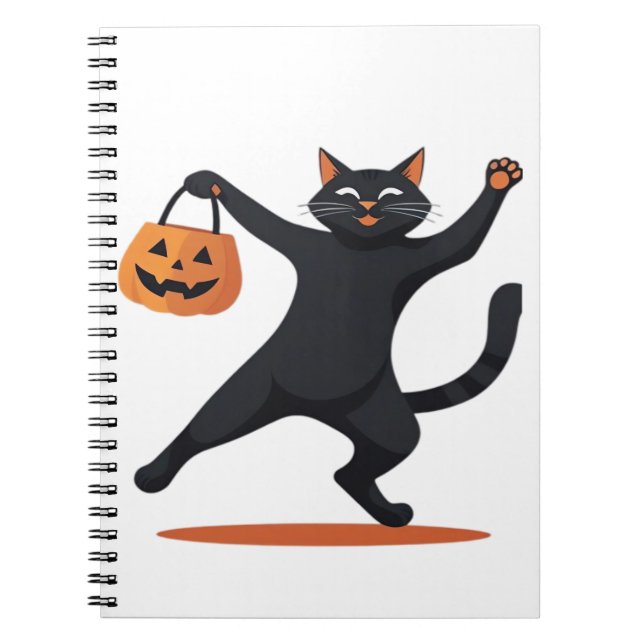 Black cat grooving at the Halloween bash, swinging Notebook (Front)