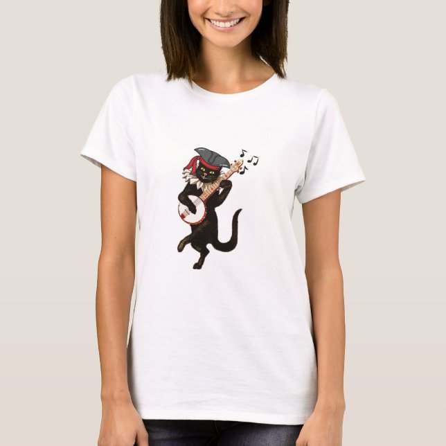 Black Cat Guitar, Funny Cat lover T-Shirt (Front)