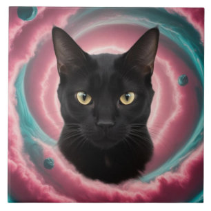 Black Cat Gyre Decorative Tile