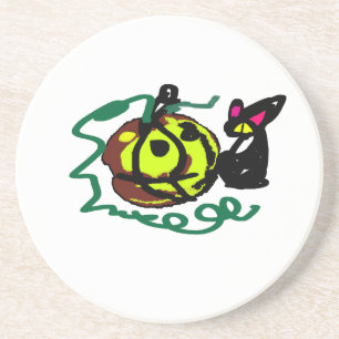 Black Cat Halloween art Coaster