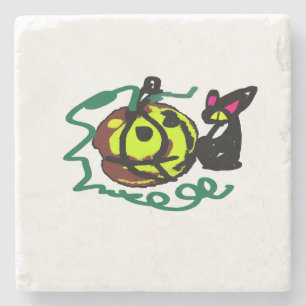 Black Cat Halloween art Stone Coaster