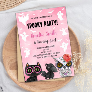 Black Cat Halloween Birthday Invitations