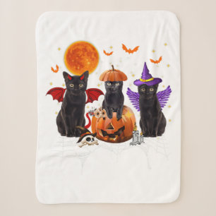 Black Cat Halloween, Black Cat Sitting On Pumpkin Sherpa Blanket