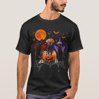 Black Cat Halloween, Black Cat Sitting On Pumpkin  T-Shirt