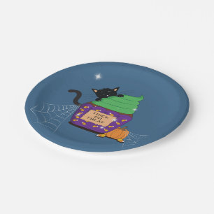 Black Cat Halloween BLle Paper Plate