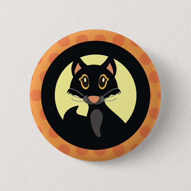 Black Cat Halloween Button Pin Badge (Front)