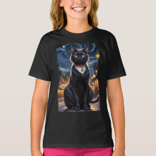 Black Cat Halloween Cat Lovers Night Cat Van Gogh T-Shirt