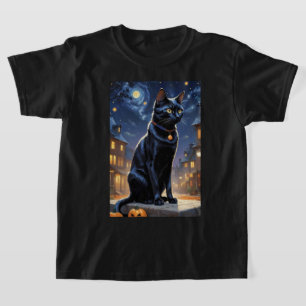 Black Cat Halloween Cat Lovers Night Cat Van Gogh T-Shirt