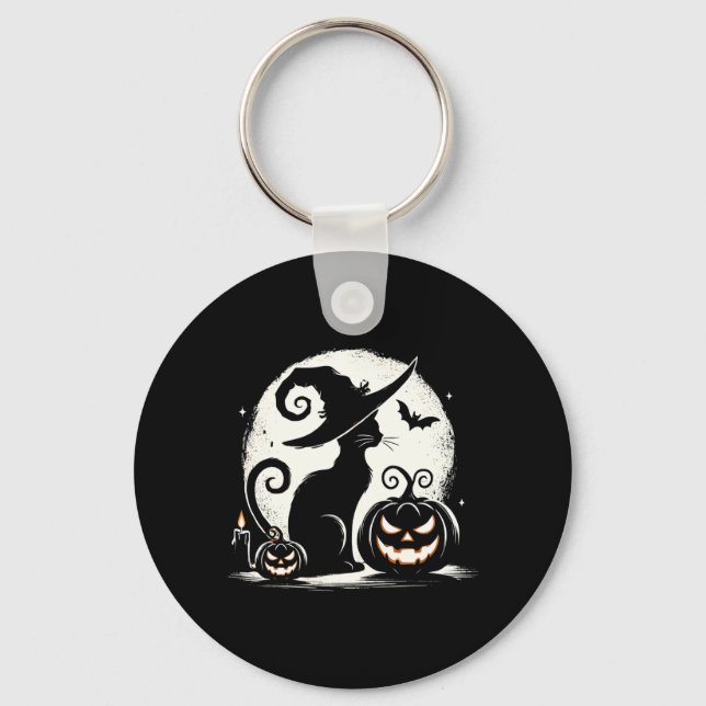 Black Cat Halloween Cat Lovers Performance Keychain (Front)