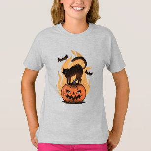 Black Cat Halloween Cat Lovers Starry Night Cat T-Shirt