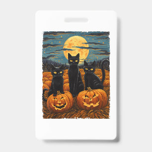 Black Cat Halloween Cat Lovers Starry Night Cat Va Badge