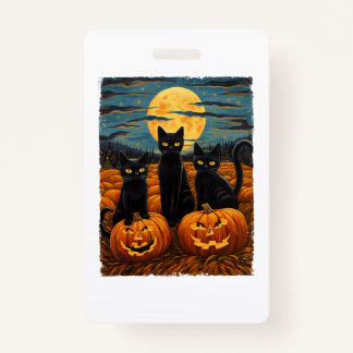 Black Cat Halloween Cat Lovers Starry Night Cat Va Badge