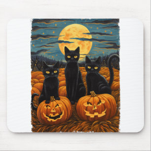 Black Cat Halloween Cat Lovers Starry Night Cat Va Mouse Pad