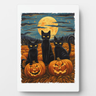 Black Cat Halloween Cat Lovers Starry Night Cat Va Plaque