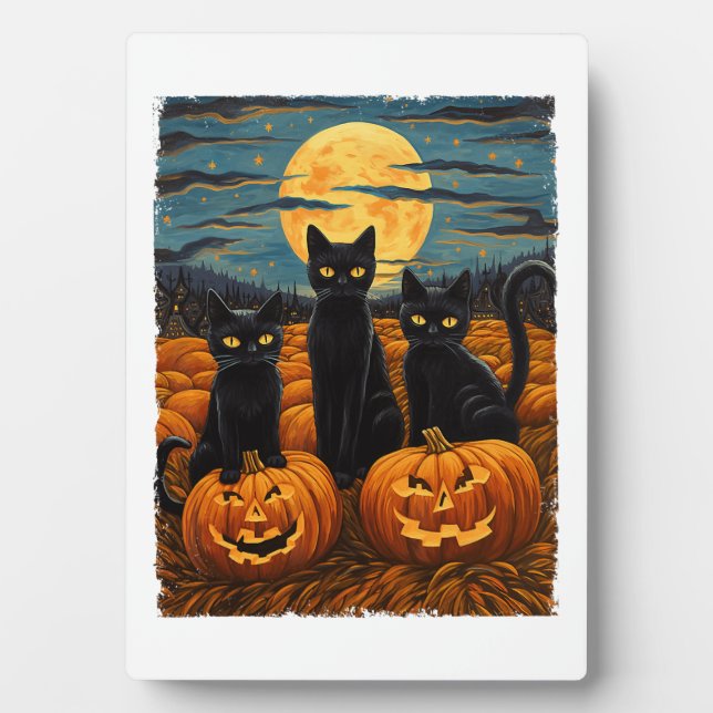 Black Cat Halloween Cat Lovers Starry Night Cat Va Plaque (Front)