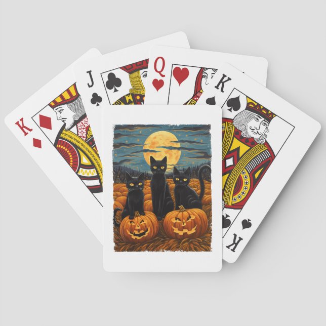 Black Cat Halloween Cat Lovers Starry Night Cat Va Playing Cards (Back)