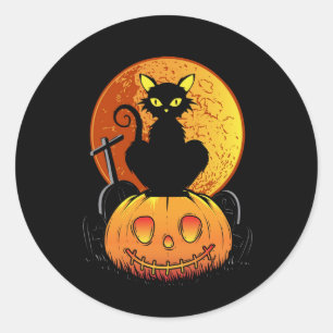black cat halloween classic round sticker