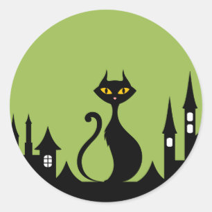 Black Cat Halloween Classic Round Sticker